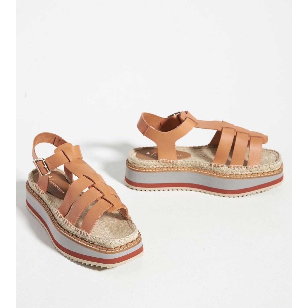 Anthropologie Women Sporty Platform Leather Tan Espadrille Sandals Shoes Size 40